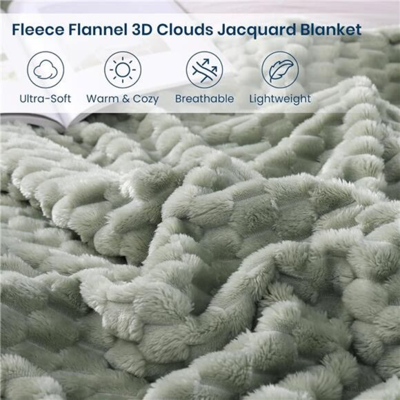 Light Sage Green Fleece Throw Blanket Soft Cozy Lightweight Couch Bed Blanket - Picture 6 of 7